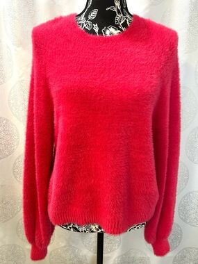 Hot Pink Fuzzy Sweater Pullover Jumper  Crewneck Women’s M